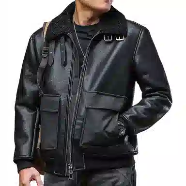 季言 加绒加厚复古机车皮衣 男款