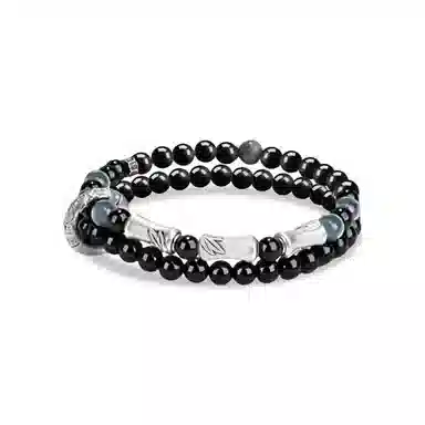 【S999足银纯银 节节高升】 七七银饰  万事如意 气质小众设计新中式本命年 轻奢简约八方来财招财纳福 学生 黑曜石 手串 男女同款情侣款