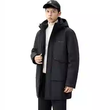 鸭鸭 时尚加厚中长款纯色连帽羽绒服 男款