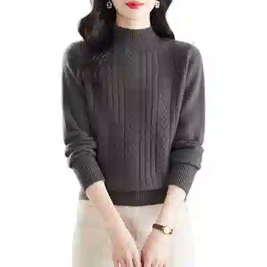 恒源祥 纯色厚款半高领百搭打底长袖针织衫 女款