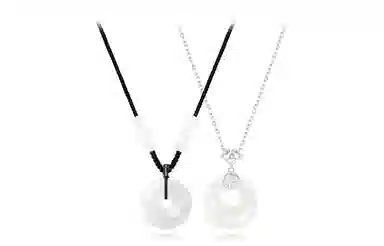 牧言 平安扣 复古新中式简约小众设计高级感 立体圆润镂空圆环圆珠编织黑绳锁骨链好运 白玉菩提 项链 男女同款情侣款