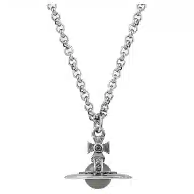 Vivienne Westwood Tiny Saturn Pendant Necklace Silver/Night Grey