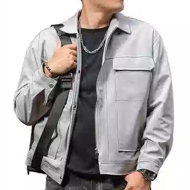 季言 纯色翻领工装夹克外套 男