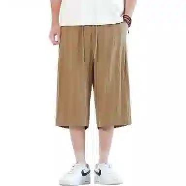 顶峰保罗 新中式莱赛尔潮流痞帅纯色无性别主义宽松大码百搭七分运动健身裤弹力抽绳显高薄款直筒休闲短裤 男女同款