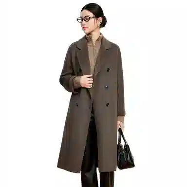 富铤 纯色简约西装领双排扣中长款大衣 女款