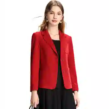 粉红玛琍 纯色修身长袖微弹西装 女款
