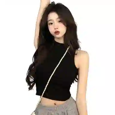 双星八特 时尚纯棉半高领纯色背心 男女同款 黑色