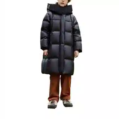 鸭鸭羽绒服 连帽拉链中长款纯色 中小童