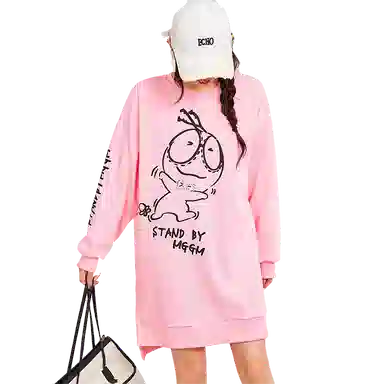 木果果木 不规则开叉设计印花圆领长袖连衣裙 女款