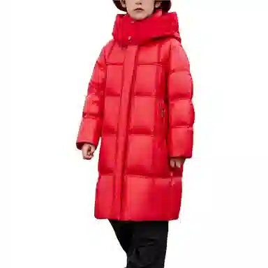 鸭鸭羽绒服 连帽拉链中长款纯色 中小童