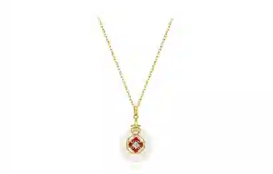 牧言 国潮复古新中式简约小众设计高级感四叶草平安扣 光面立体镂空圆环祥云双色闺蜜锁骨链 琉璃 玉石项链 女款