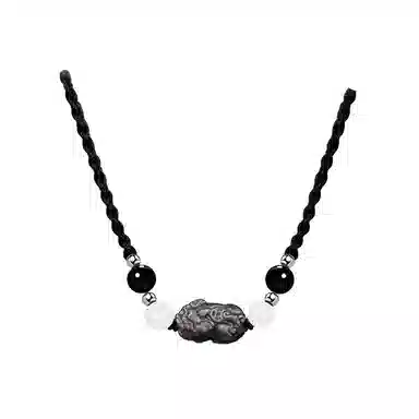 秦福炫 招财貔貅吞金纳福痞帅高级感黑绳链可调节 黑曜石 玉石项链 男女同款情侣款