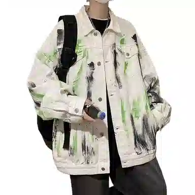 Yu'er Lian High Street Tie-Dye Graffiti Denim Jacket