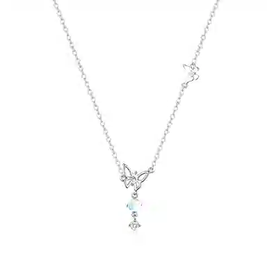 【S925银 好运福蝶】 七好美银 双蝴蝶 精致轻奢时尚优雅温柔森系小清新 简约小众高级感设计 日常约会通勤百搭 琉璃 项链 女款