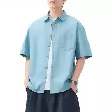 微牛 凉感棉麻透气短袖日系复古夏季设计感中国风翻领衬衣男衬衫 男款