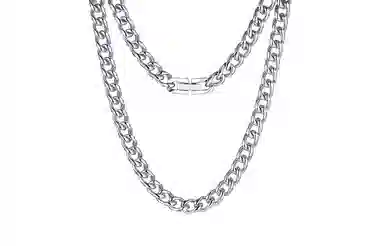 恋朵 潮流男士项链 时尚个性钛钢项链磨链古巴链潮酷高级感双织链素链无吊坠毛衣链配饰 男款 钢色 #自由古巴#