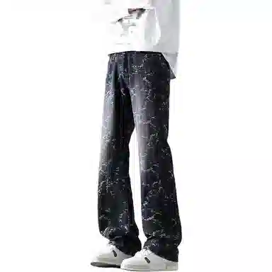 尘映 美式高街潮牌痞帅休闲宽松直筒牛仔裤 男女同款 黑灰