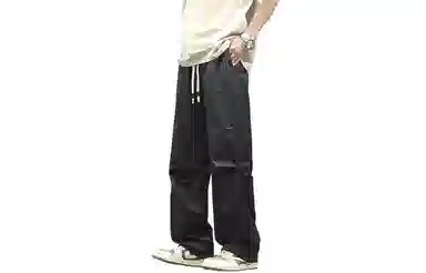 【dme】 日系潮流户外风纯色基础款简约宽松舒适顺滑冰丝凉感日常百搭松紧腰系带学院风梭织直筒休闲裤 男女同款