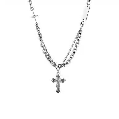 琅风 镶钻拼接十字架链饰锆石高级设计感精致百搭穿搭 钛钢 项链 男款