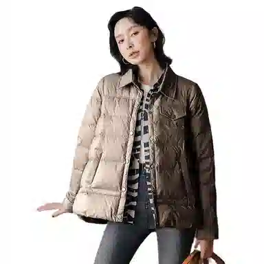 鸭鸭 轻薄保暖翻领纯色羽绒服 女款