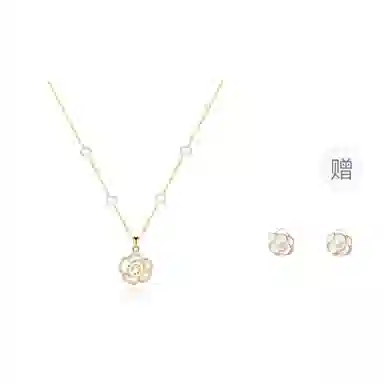 希遇 精致山茶花花朵 法式浪漫简约珍珠 甜妹气质高级感百搭颈饰套装 合金 项链 女款