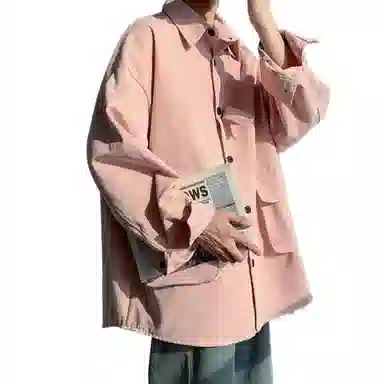 玉儿恋 纯色宽松休闲翻领单排扣夹克外套 男款