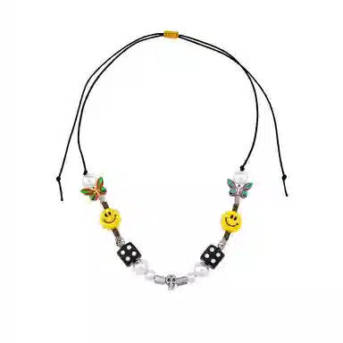 琅风 蝴蝶笑脸链饰搞怪设计感百搭休闲长度可调节 钛钢 项链 男女同款情侣款