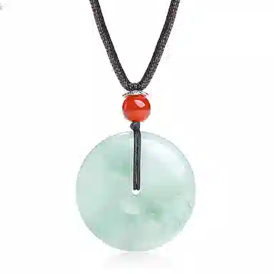 印象眸 玉平安扣 新中式古风简约经典飘花如意平安玉吊坠 天山翠 项链 男女同款情侣款 礼品 礼盒包装