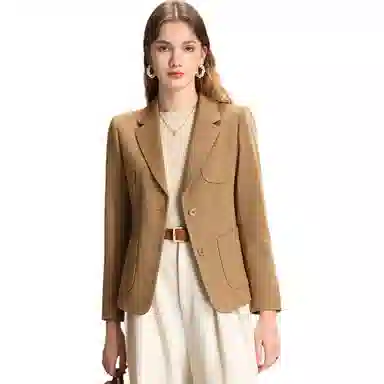 粉红玛琍 纯色修身长袖微弹西装 女款