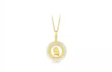 百利金 十二生肖时来运转 大气轻奢创意设计 国潮新中式复古金镶玉平安扣锁骨链 足金 项链 男女同款情侣款