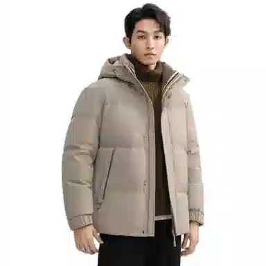 鸭鸭 青中年纯色韩版休闲百搭短款连帽外套户外运动防寒保暖石墨烯蓄热面包羽绒服 男款