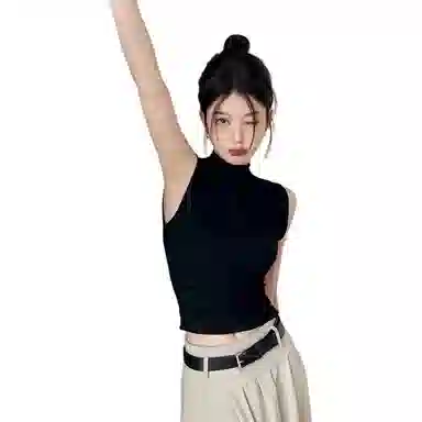 双星八特 时尚纯棉半高领纯色背心 男女同款 黑色