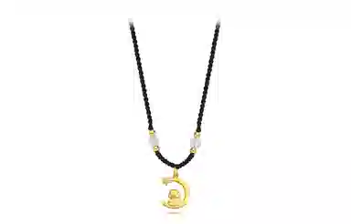 牧言 国潮复古新中式简约小众设计高级感 呆萌可爱萌趣十二生肖蛇弯月星星如意幸运小蛇编织黑绳锁骨链#好运 合金 月亮蛇项链 女款