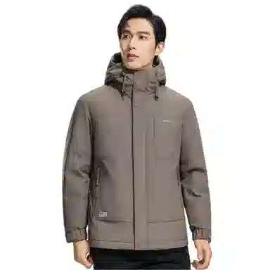 鸭鸭 石墨烯蓄热纯色商务休闲短款连帽外套男士户外防风保暖长袖羽绒服 男款
