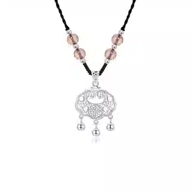 【S999足银纯银】六桂福 平安锁平安扣新中式长命锁吊坠 镂空花丝福字国潮转运招财纳福百搭气质手工编绳 福韵金 好运 玛瑙 礼盒项链 女款