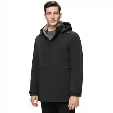 鸭鸭 中老年爸爸装纯色商务休闲厚款拆卸连帽外套户外防寒保暖石墨烯鹅绒羽绒服 男款