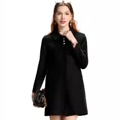 粉红玛琍 纯色中长款修身翻领长袖大衣 女款