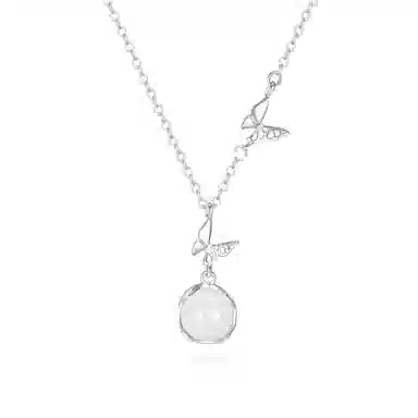 【S999足银纯银 招财招桃花】 七好美银 好运褔蝶 连理枝精致轻奢时尚优雅小清新简约清透气质小众高级感日常百搭锁骨链天然 玉髓 项链 女款