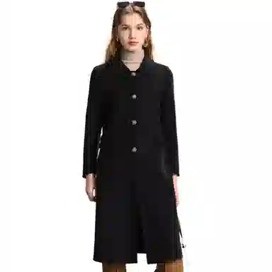 粉红玛琍 修身纯色中长款大衣 女款 黑色