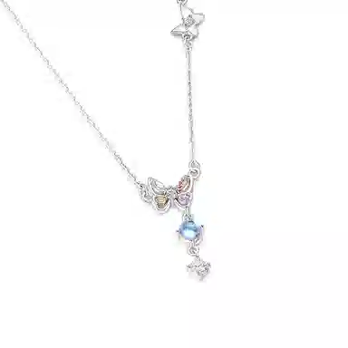 【S999纯银】 佐卡伊 仙彩蝴蝶 轻奢高级感幻彩闪耀流苏 多巴胺仙蝶小众设计精致百搭#好运 足银 琉璃 项链 女款