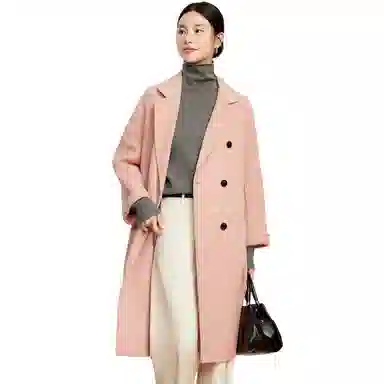 富铤 纯色简约西装领双排扣中长款大衣 女款