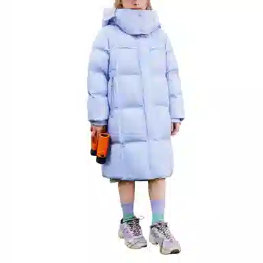 鸭鸭羽绒服 连帽拉链中长款纯色 中小童