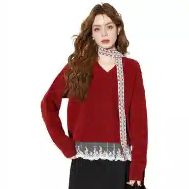 法文箱子 拼接宽松舒适长袖针织衫 女款