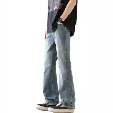 瑞梵帝斯 美式微喇潮牌宽松直筒复古阔腿休闲牛仔裤 男款