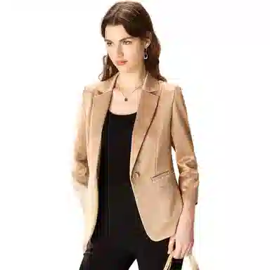 粉红玛琍 纯色一粒扣简约西装 女款 卡其