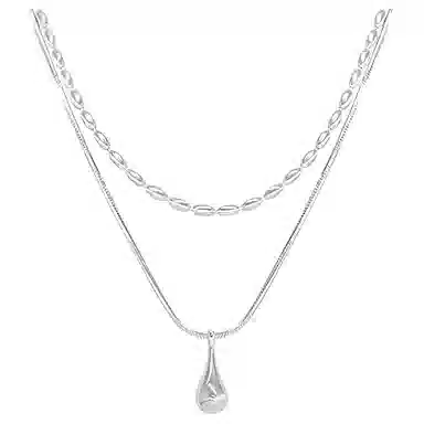 甜酷冷淡风双层链条米粒碎银子水滴可调节设计感锁骨链 优质铜质 时尚项链 女款 闪耀银色饰品