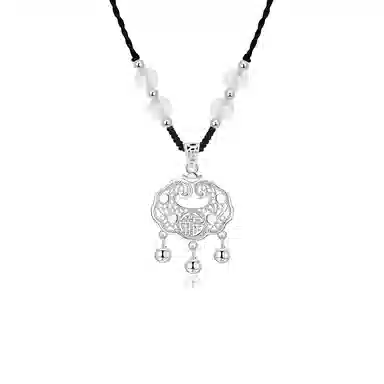 【S999足银纯银】六桂福 平安锁平安扣新中式长命锁吊坠 镂空花丝福字国潮转运招财纳福百搭气质手工编绳 福韵金 好运 玛瑙 礼盒项链 女款