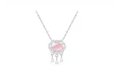 百利金 平安锁 国潮复古新中式平安纳福顺遂如意简约精致气质显白小众设计长命锁转运珠吊坠锁骨链 粉水晶 项链 男女同款情侣款