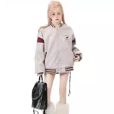 沐诚阳译  美式宽松拼接情侣外套女春秋款设计感小众飞行员夹克棒球服 男女同款