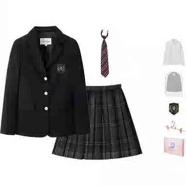 东鲸岁时记 学院风西装领长袖上衣长袖格子百褶短裙制服 女款 礼盒装 黑色